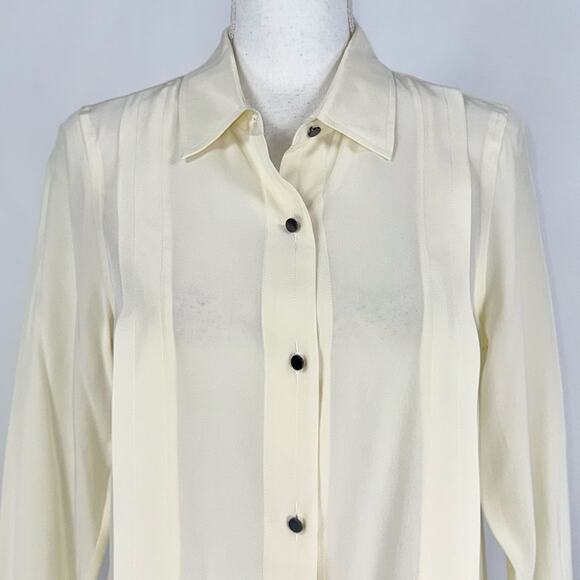March Jacobs Women's Pintuck Pleat Silk Button Down Shirt Size 4 Cream Off White - Picture 4 of 12